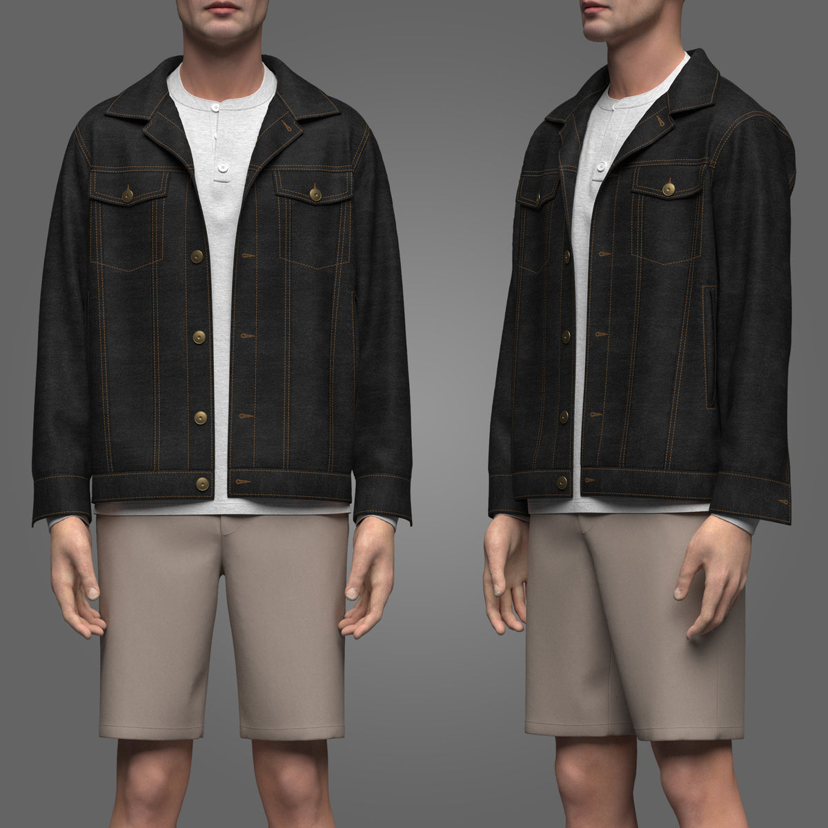 Men's Denim Jacket and Shorts Outfit 3d Model Marvelous Designer-Clo3d-fbx-obj-Zprj