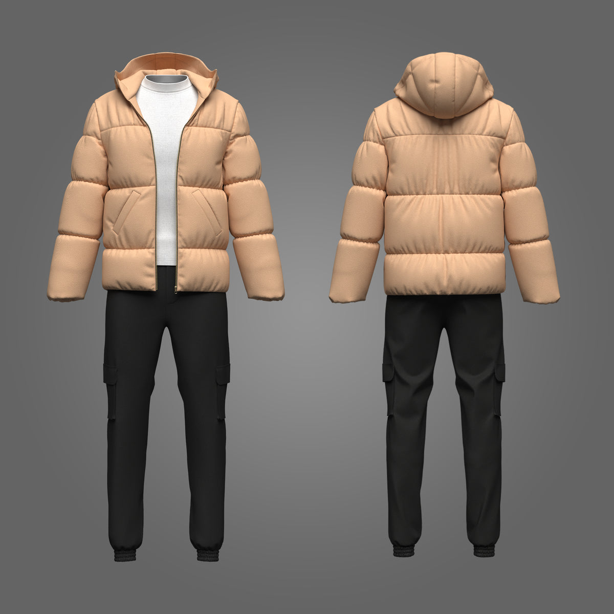 Men's Puffer Jacket Outfit 3d Model Marvelous Designer-Clo3d-fbx-obj-Zprj