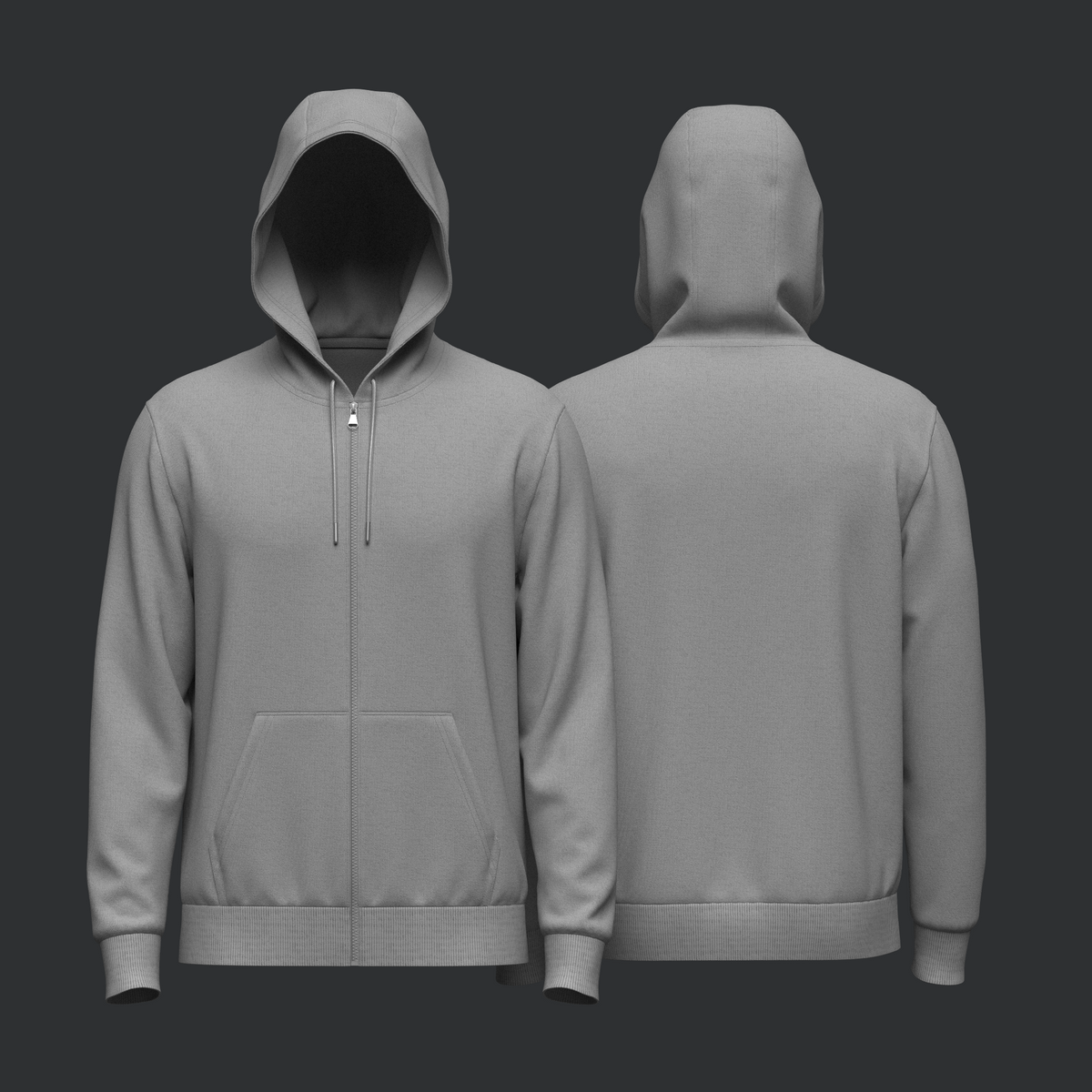 Male Front Zip Hoodie Hood Up 3d Model Marvelous Designer-Clo3d-fbx-obj-Zprj