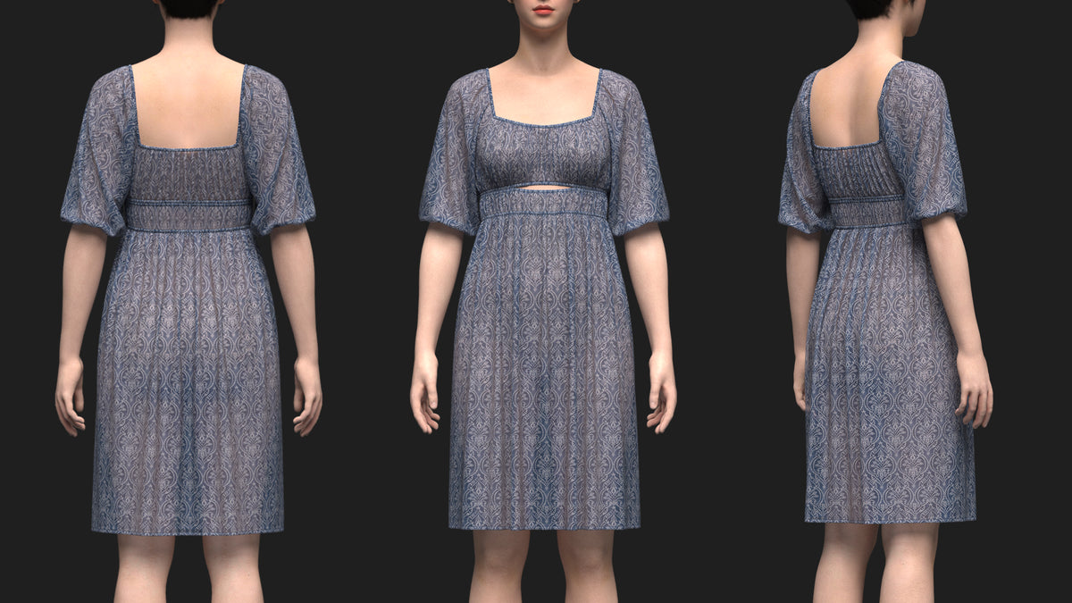 Female Gathered dress 3d Model Marvelous Designer-Clo3d-fbx-obj-Zprj