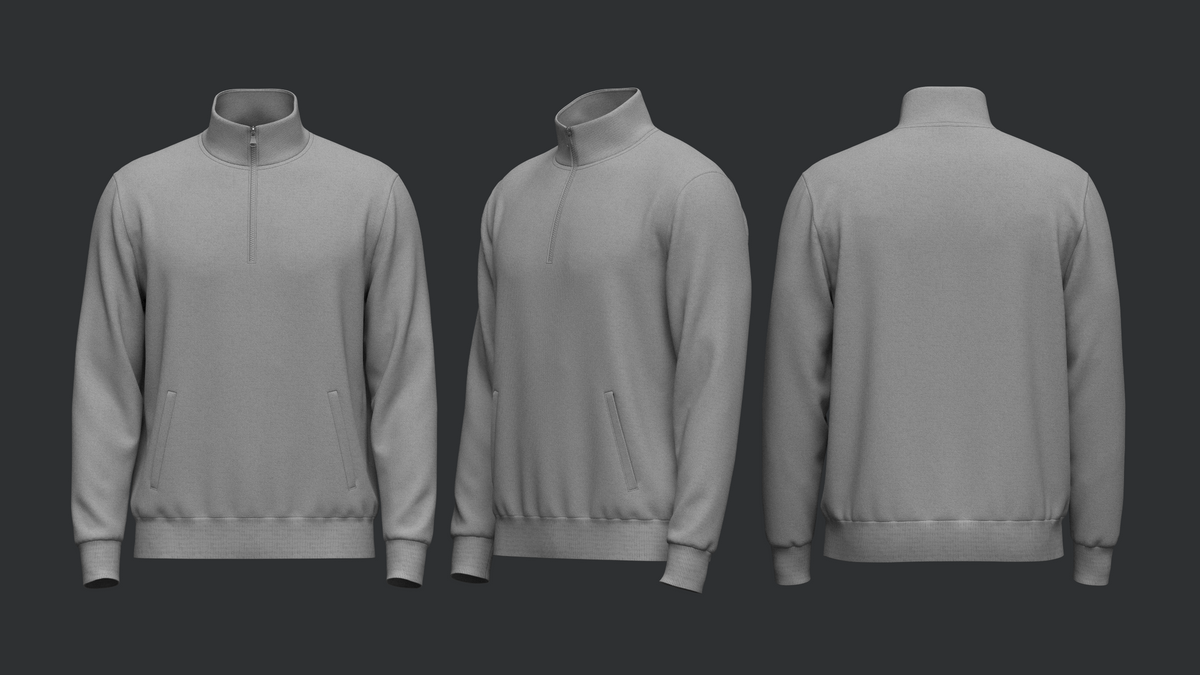 Male Quarter Zip Stand Collar Jacket 3d Model Marvelous Designer-Clo3d-fbx-obj-Zprj