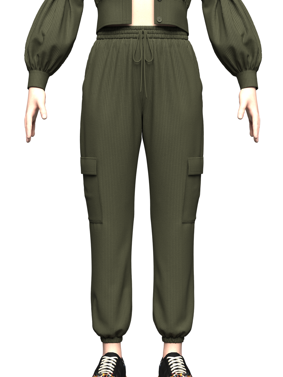 Women's Corduroy Cropped Jacket Outfit 3d Model Marvelous Designer-Clo3d-fbx-obj-Zprj