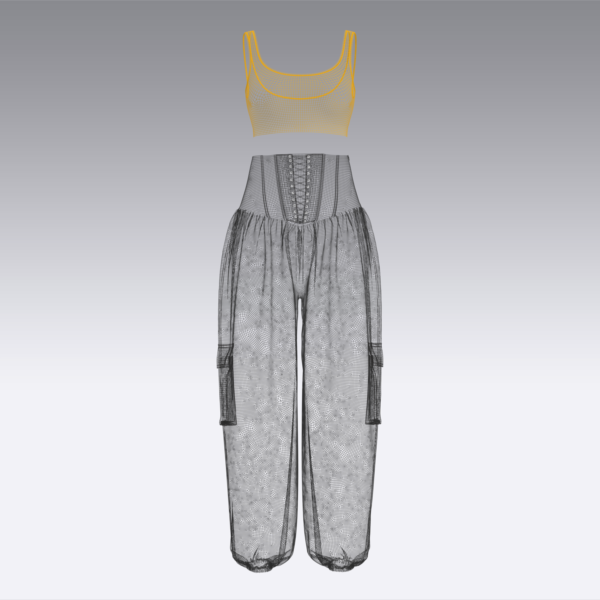 Woman Crop top and genie pant 3d Model Marvelous Designer-Clo3d-fbx-obj-Zprj