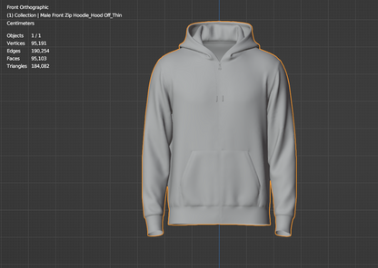 Men's Front Zip Hoodie 3D Clothing Model | CLO3D, ZPRJ, FBX & OBJ