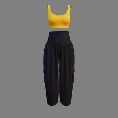 Woman Crop top and genie pant 3d Model Marvelous Designer-Clo3d-fbx-obj-Zprj