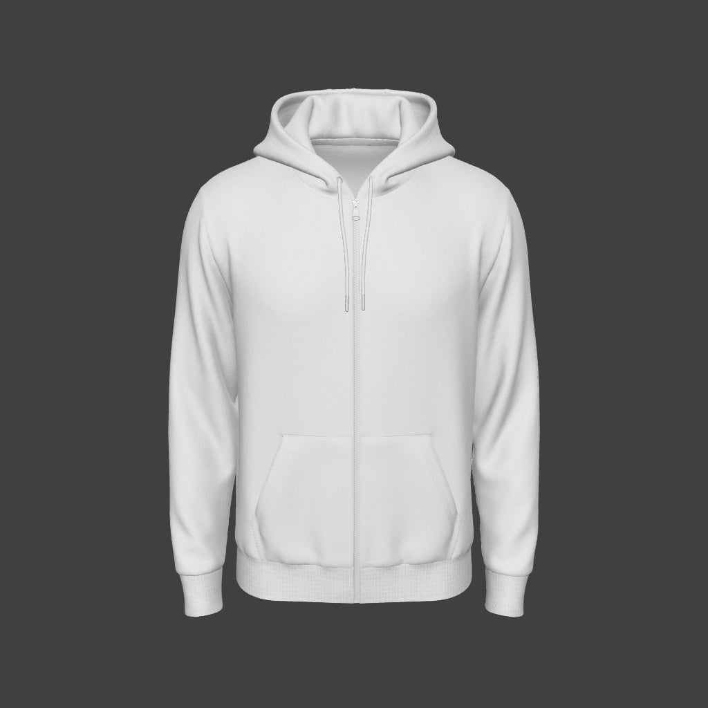GLB 3D men's front zip hoodie model in gray, front view