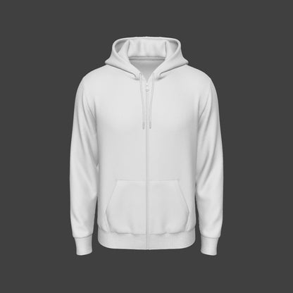 GLB 3D men's front zip hoodie model in gray, front view